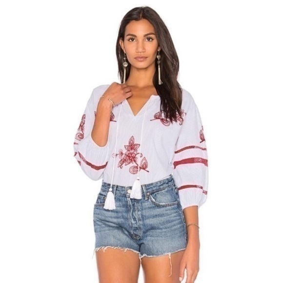 Velvet Tops - Velvet striped embroidered and beaded boho top